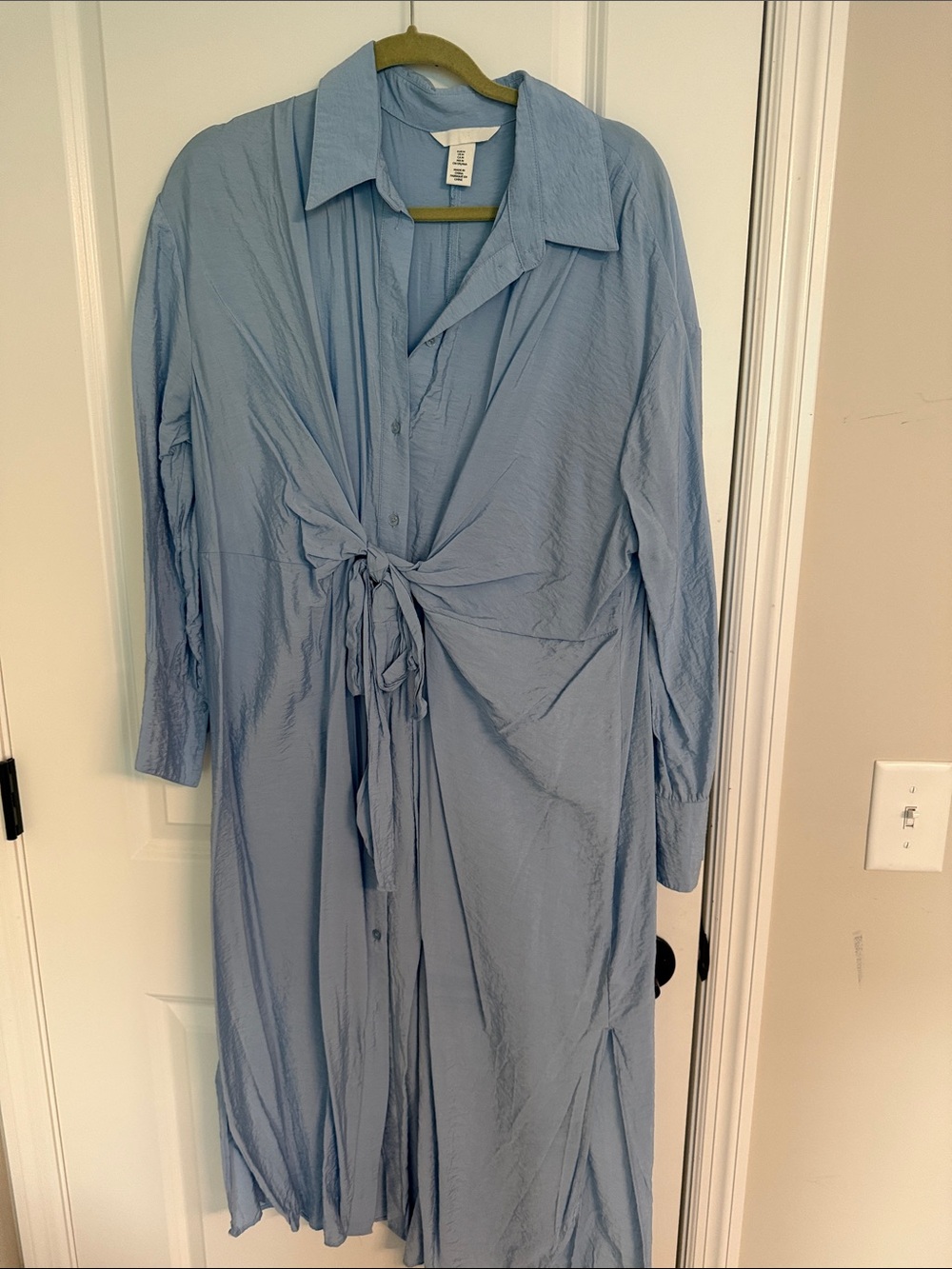 Light Blue Tie-Front Longline Shirt dress H&M